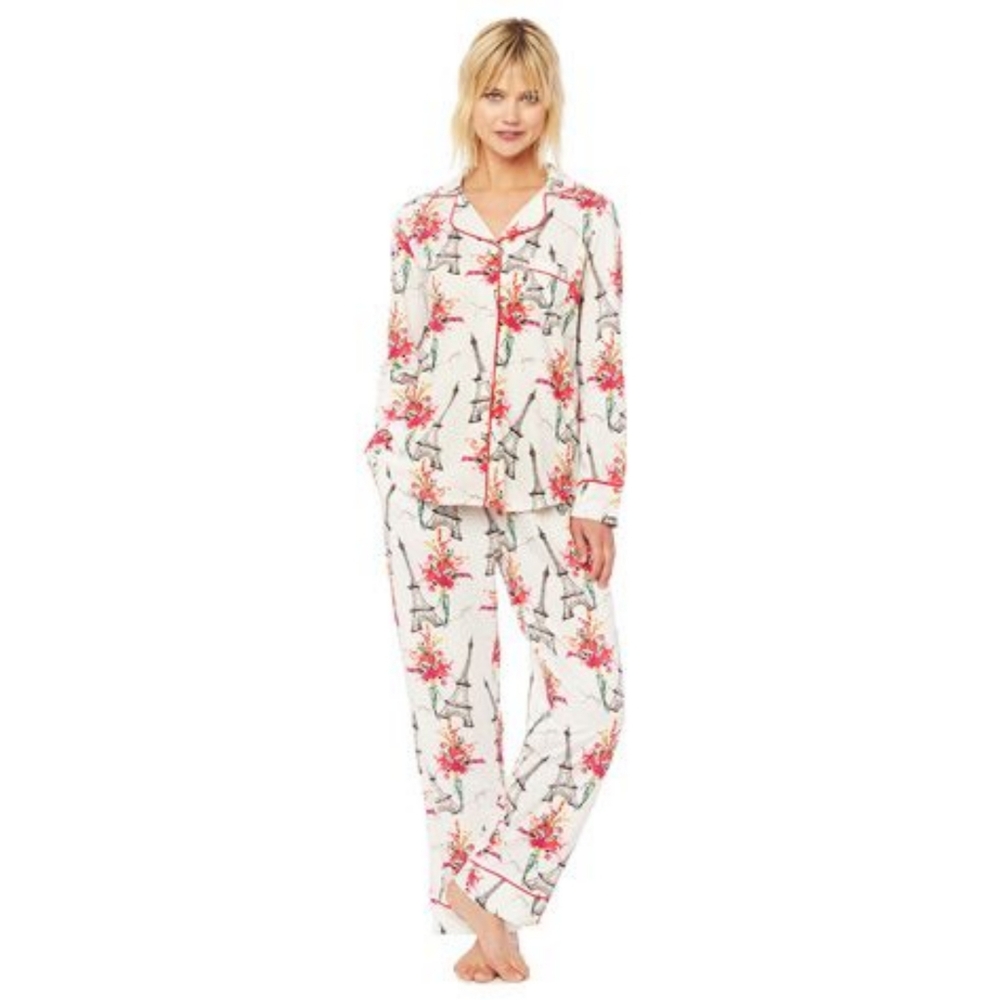 Cats Pajamas Small Two Piece Set Paris Eiffel Tower Button Long Sleeve Pants